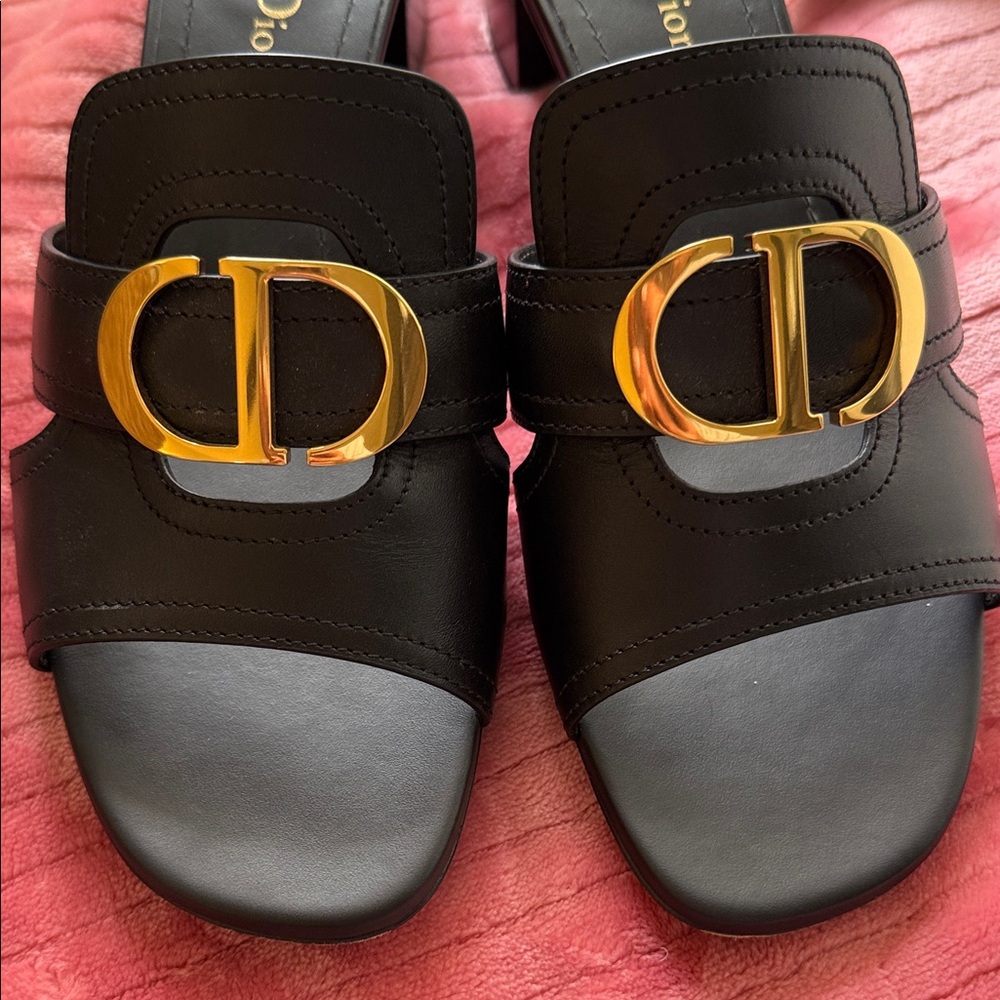 Dior Black Sandals with Gold Accents - Picture 14 of 15